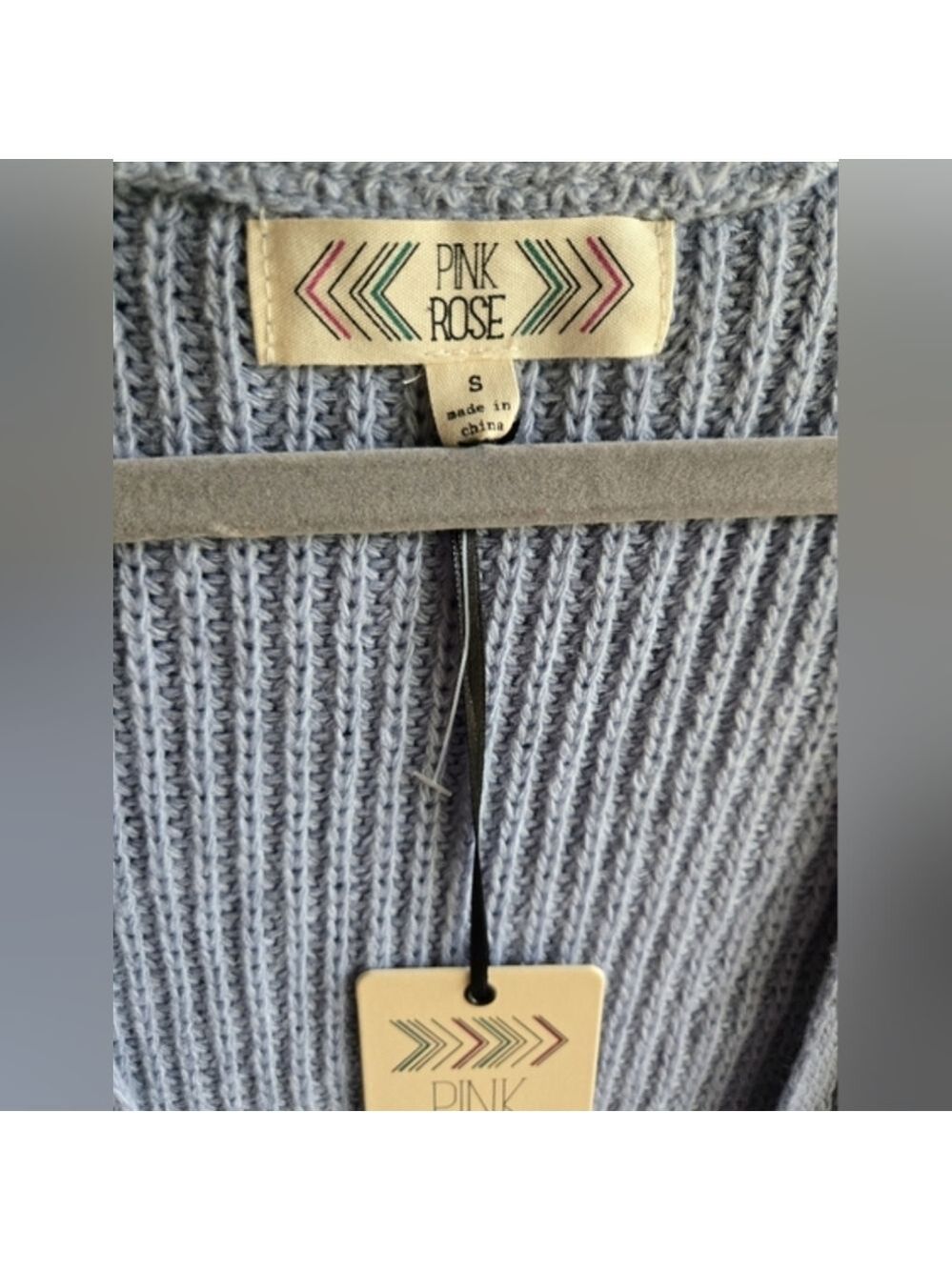 Pink Rose Women's Faux Wrap Sweater in Powder Blue NWT - Picture 2 of 5